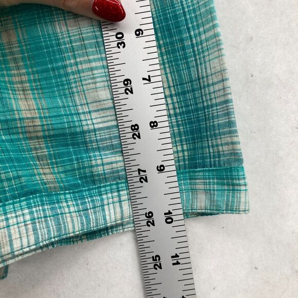 CJ Banks Women's 1X Button Up Short Sleeve Shirt Green Plaid Pockets Country - Picture 11 of 14